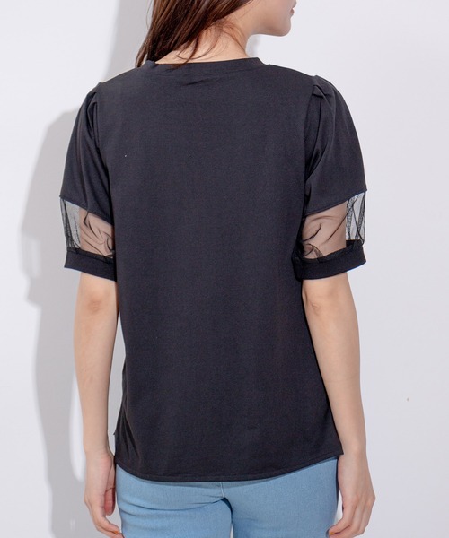 Jayro(ジャイロ)の「袖チュールロゴプリントカットソー(Tシャツ/カットソー・レディース・ブラック/カーキ/ホワイト系その他/ライトグリーン・M)」の9枚目の写真