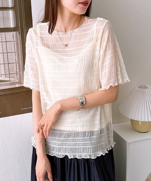 nissen(ニッセン)の「【販売終了】2点セット(半袖プルオーバー+キャミソール)(シャツ/ブラウス・レディース・オフホワイト/ブラック・M/L)」の18枚目の写真