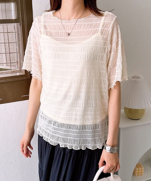 nissen(ニッセン)の「【販売終了】2点セット(半袖プルオーバー+キャミソール)(シャツ/ブラウス・レディース・オフホワイト/ブラック・M/L)」の15枚目の写真