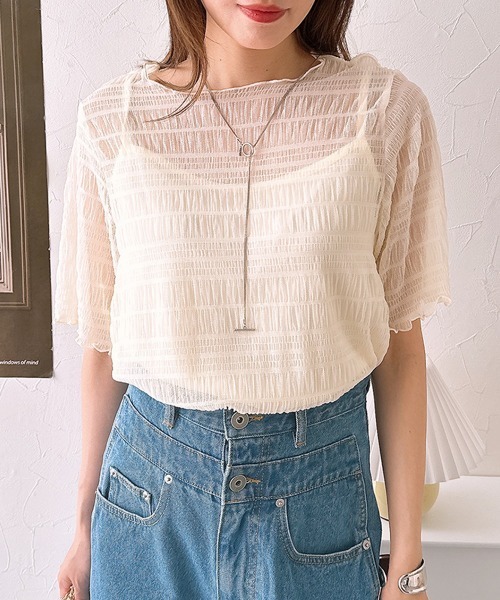 nissen(ニッセン)の「【販売終了】2点セット(半袖プルオーバー+キャミソール)(シャツ/ブラウス・レディース・オフホワイト/ブラック・M/L)」の19枚目の写真