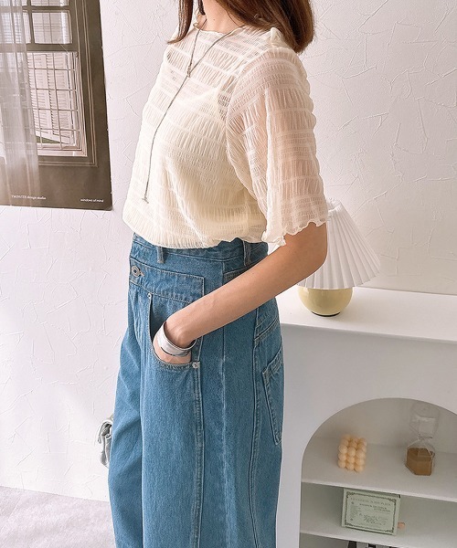 nissen(ニッセン)の「【販売終了】2点セット(半袖プルオーバー+キャミソール)(シャツ/ブラウス・レディース・オフホワイト/ブラック・M/L)」の21枚目の写真