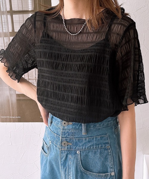 nissen(ニッセン)の「【販売終了】2点セット(半袖プルオーバー+キャミソール)(シャツ/ブラウス・レディース・オフホワイト/ブラック・M/L)」の14枚目の写真