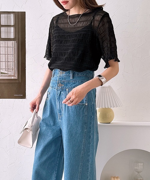 nissen(ニッセン)の「【販売終了】2点セット(半袖プルオーバー+キャミソール)(シャツ/ブラウス・レディース・オフホワイト/ブラック・M/L)」の13枚目の写真