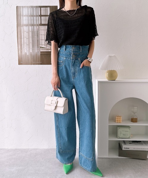 nissen(ニッセン)の「【販売終了】2点セット(半袖プルオーバー+キャミソール)(シャツ/ブラウス・レディース・オフホワイト/ブラック・M/L)」の12枚目の写真