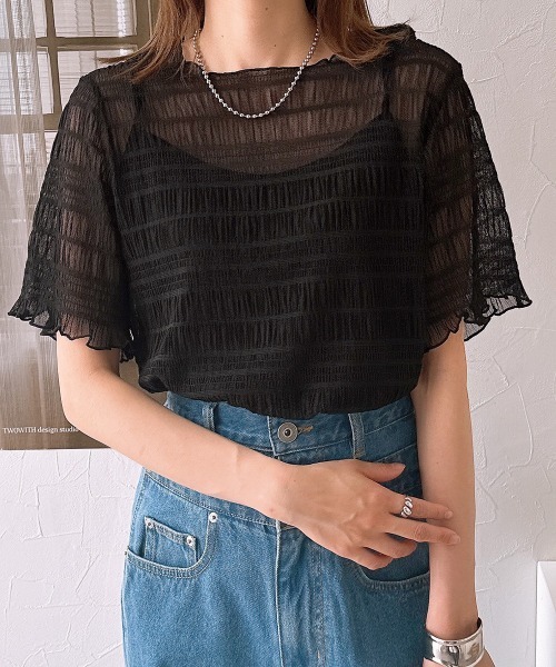 nissen(ニッセン)の「【販売終了】2点セット(半袖プルオーバー+キャミソール)(シャツ/ブラウス・レディース・オフホワイト/ブラック・M/L)」の10枚目の写真