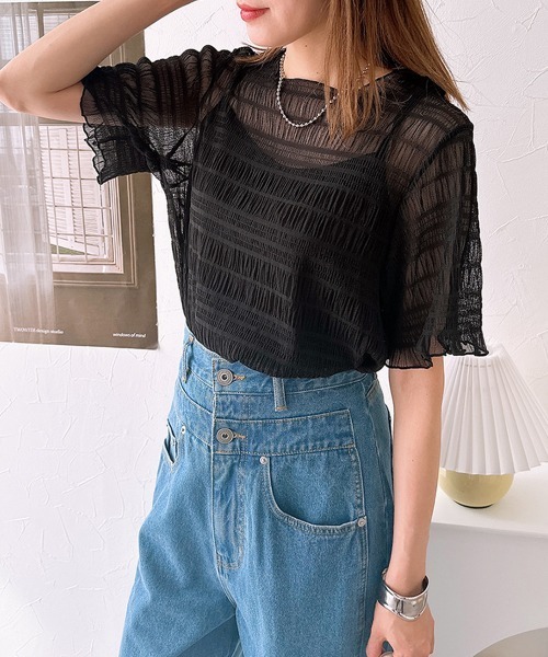 nissen(ニッセン)の「【販売終了】2点セット(半袖プルオーバー+キャミソール)(シャツ/ブラウス・レディース・オフホワイト/ブラック・M/L)」の11枚目の写真