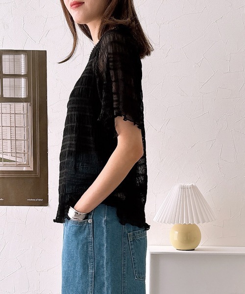 nissen(ニッセン)の「【販売終了】2点セット(半袖プルオーバー+キャミソール)(シャツ/ブラウス・レディース・オフホワイト/ブラック・M/L)」の9枚目の写真