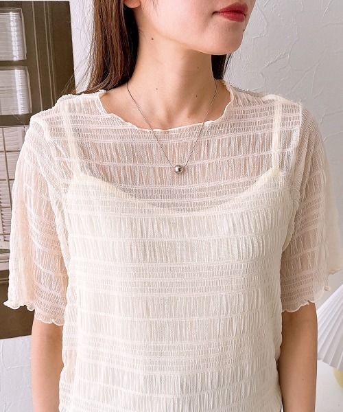 nissen(ニッセン)の「【販売終了】2点セット(半袖プルオーバー+キャミソール)(シャツ/ブラウス・レディース・オフホワイト/ブラック・M/L)」の7枚目の写真