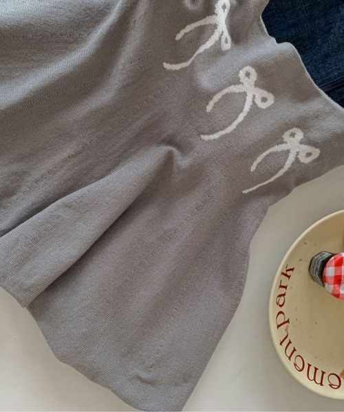 Diosfront（ディオスフロント）の「ジャガードリボンペプラムフレアニットキャミ（キャミソール・レディース・ブラック/グレー/レッド・FREE）」の9枚目の写真