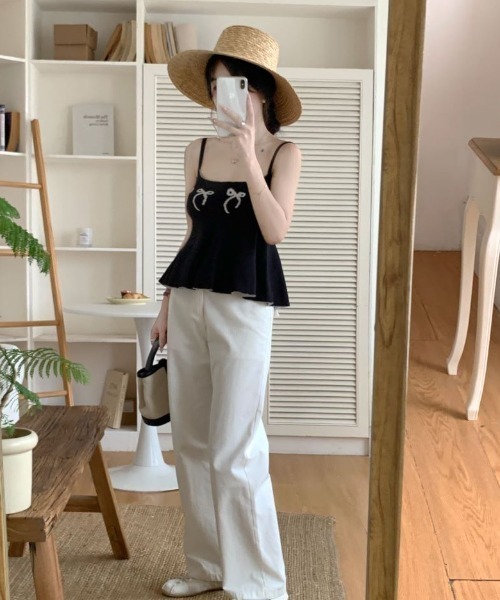 Diosfront（ディオスフロント）の「ジャガードリボンペプラムフレアニットキャミ（キャミソール・レディース・ブラック/グレー/レッド・FREE）」の22枚目の写真