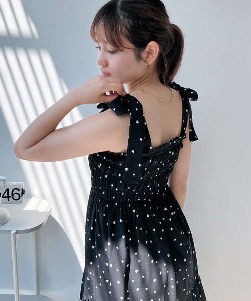 AS KNOW AS plus（アズノゥアズプラス）の「◎2WAYリボンティアードキャミワンピース（ワンピース・レディース・ブラック系/チェック/サックスブルー/アイボリー系/ブラック/ピンク系・FREE）」の3枚目の写真