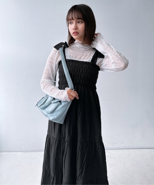 AS KNOW AS plus(アズノゥアズプラス)の「◎2WAYリボンティアードキャミワンピース(ワンピース・レディース・ブラック系/チェック/サックスブルー/アイボリー系/ブラック/ピンク系/ブラック系1/ネイビー系1・FREE)」の14枚目の写真