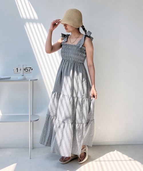 AS KNOW AS plus（アズノゥアズプラス）の「◎2WAYリボンティアードキャミワンピース（ワンピース・レディース・ブラック系/チェック/サックスブルー/アイボリー系/ブラック/ピンク系・FREE）」の16枚目の写真