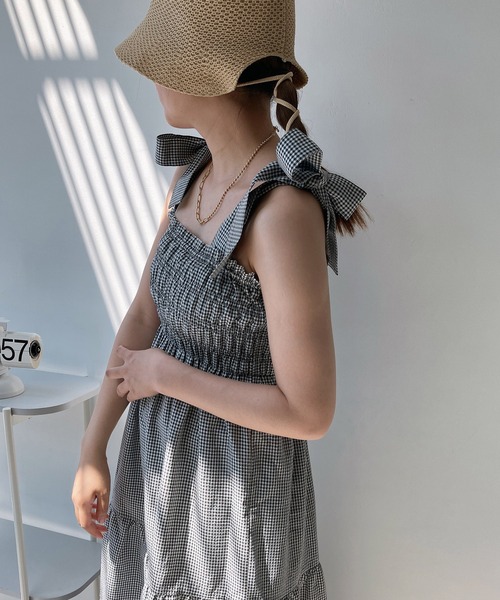 AS KNOW AS plus（アズノゥアズプラス）の「◎2WAYリボンティアードキャミワンピース（ワンピース・レディース・ブラック系/チェック/サックスブルー/アイボリー系/ブラック/ピンク系・FREE）」の19枚目の写真