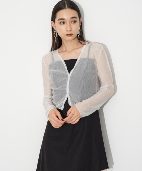 SEN TOKYO（セントーキョー）の「絶妙な透け感がおしゃれ。シフォンショートカーディガン（カーディガン/ボレロ・レディース・ブルー/ホワイト/グリーン/ピンク・FREE）」の6枚目の写真