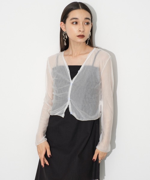SEN TOKYO（セントーキョー）の「絶妙な透け感がおしゃれ。シフォンショートカーディガン（カーディガン/ボレロ・レディース・ブルー/ホワイト/グリーン/ピンク・FREE）」の7枚目の写真