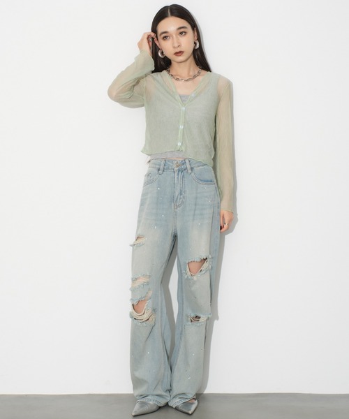 SEN TOKYO（セントーキョー）の「絶妙な透け感がおしゃれ。シフォンショートカーディガン（カーディガン/ボレロ・レディース・ブルー/ホワイト/グリーン/ピンク・FREE）」の10枚目の写真