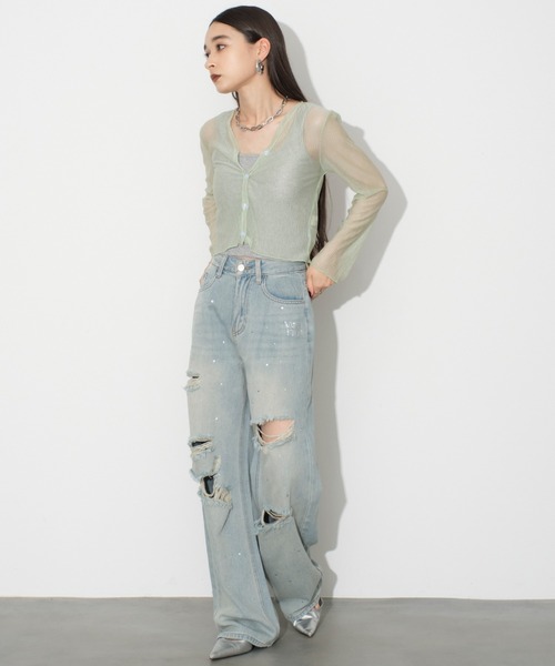SEN TOKYO（セントーキョー）の「絶妙な透け感がおしゃれ。シフォンショートカーディガン（カーディガン/ボレロ・レディース・ブルー/ホワイト/グリーン/ピンク・FREE）」の11枚目の写真