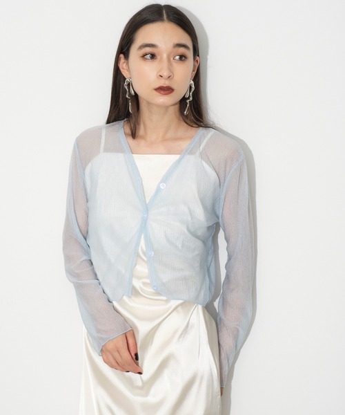 SEN TOKYO（セントーキョー）の「絶妙な透け感がおしゃれ。シフォンショートカーディガン（カーディガン/ボレロ・レディース・ブルー/ホワイト/グリーン/ピンク・FREE）」の19枚目の写真