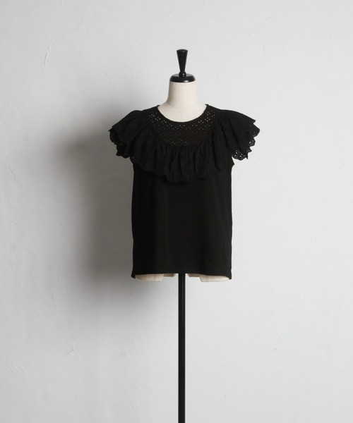 tocco closet(トッコ クローゼット)の「コットンレースフリルカットプルオーバー(Tシャツ/カットソー・レディース・オフホワイト/ブラック/ラベンダー・M)」の18枚目の写真