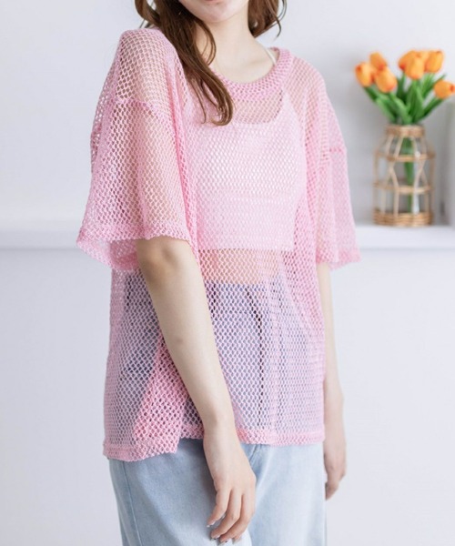 clear（クリア）の「ロング丈メッシュトップス［大人 カジュアル レイヤード］≪再入荷≫（Tシャツ/カットソー・レディース・グリーン/ピンク/ブラック/アイボリー・F）」の4枚目の写真