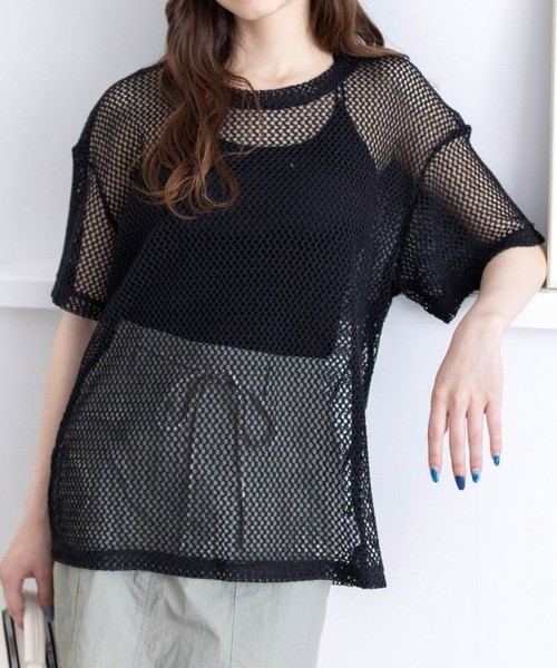 clear（クリア）の「ロング丈メッシュトップス［大人 カジュアル レイヤード］≪再入荷≫（Tシャツ/カットソー・レディース・グリーン/ピンク/ブラック/アイボリー・F）」の3枚目の写真