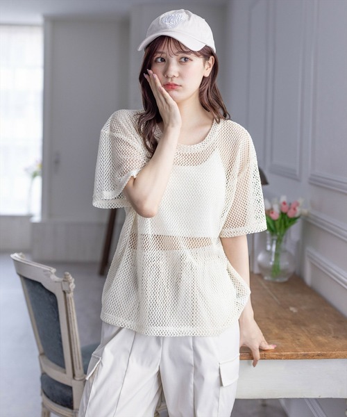 clear（クリア）の「ロング丈メッシュトップス［大人 カジュアル レイヤード］≪再入荷≫（Tシャツ/カットソー・レディース・グリーン/ピンク/ブラック/アイボリー・F）」の15枚目の写真