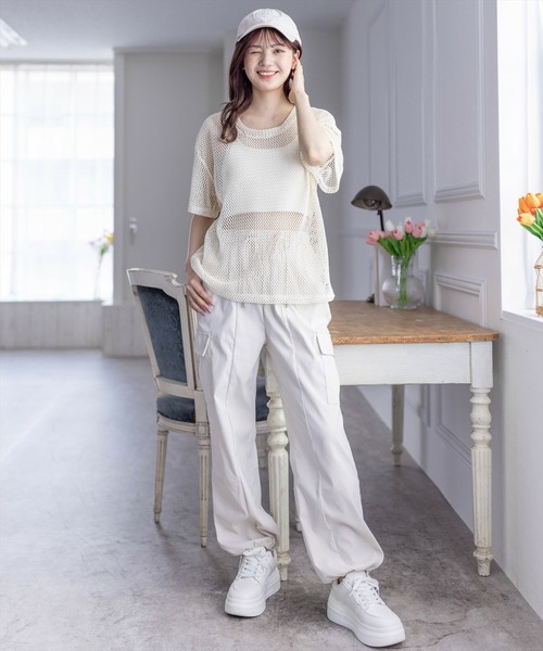 clear（クリア）の「ロング丈メッシュトップス［大人 カジュアル レイヤード］≪再入荷≫（Tシャツ/カットソー・レディース・グリーン/ピンク/ブラック/アイボリー・F）」の16枚目の写真