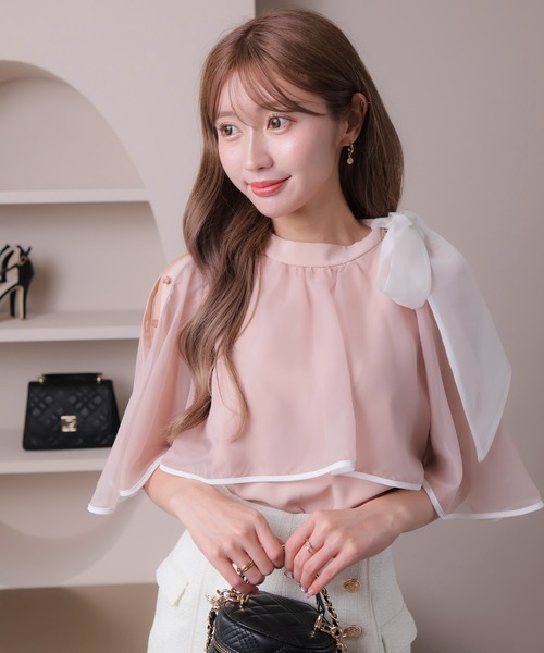 ショルダーボタンリボンフレアブラウス（シャツ/ブラウス）｜LIPSERVICE（リップサービス）