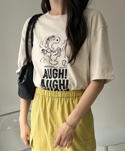 SNOOPY（スヌーピー）の「【PEANUTS/SNOOPY】別注 ピーナッツ スヌーピー 「AUGH！」ヴィンテージ風Tシャツ（Tシャツ/カットソー・レディース・ネイビー/アイボリー・S/M/L/XL）」の16枚目の写真