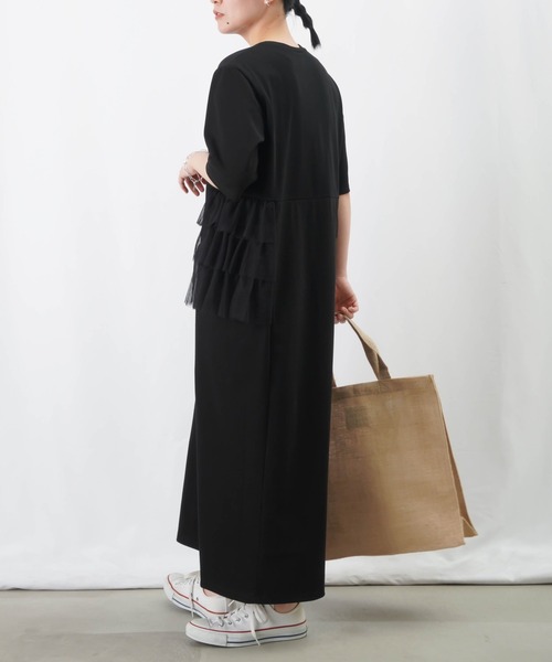 LUCA/LADY LUCK LUCA袖フリルテープワンピース　黒 LADY LUCK LUCA ワンピース LC/LLL 袖フリルテープワンピース