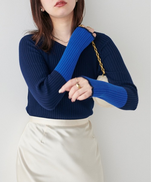 natural couture（ナチュラルクチュール）の「袖口配色リブニットプルオーバー（ニット/セーター・レディース・ブラック/アイボリー/グレイッシュベージュ/ミント/ラベンダー/ネイビー・FREE）」の5枚目の写真