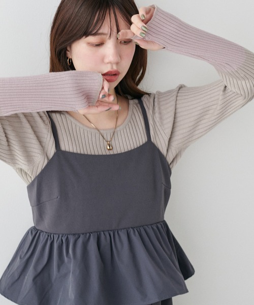 natural couture（ナチュラルクチュール）の「袖口配色リブニットプルオーバー（ニット/セーター・レディース・ブラック/アイボリー/グレイッシュベージュ/ミント/ラベンダー/ネイビー・FREE）」の3枚目の写真