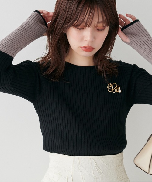 natural couture（ナチュラルクチュール）の「袖口配色リブニットプルオーバー（ニット/セーター・レディース・ブラック/アイボリー/グレイッシュベージュ/ミント/ラベンダー/ネイビー・FREE）」の13枚目の写真