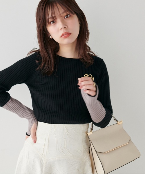 natural couture（ナチュラルクチュール）の「袖口配色リブニットプルオーバー（ニット/セーター・レディース・ブラック/アイボリー/グレイッシュベージュ/ミント/ラベンダー/ネイビー・FREE）」の14枚目の写真