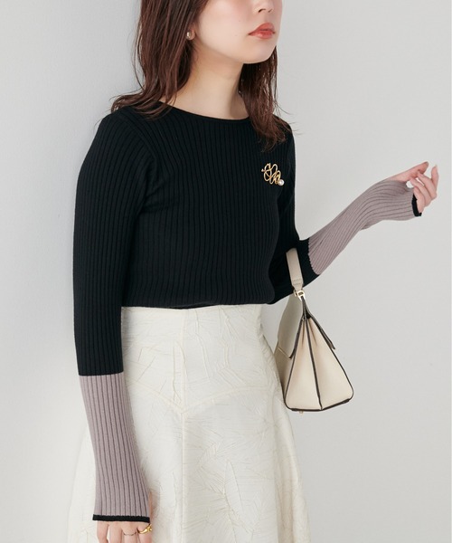 natural couture（ナチュラルクチュール）の「袖口配色リブニットプルオーバー（ニット/セーター・レディース・ブラック/アイボリー/グレイッシュベージュ/ミント/ラベンダー/ネイビー・FREE）」の15枚目の写真