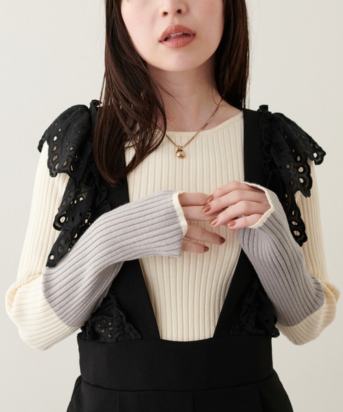 natural couture（ナチュラルクチュール）の「袖口配色リブニットプルオーバー（ニット/セーター・レディース・ブラック/アイボリー/グレイッシュベージュ/ミント/ラベンダー/ネイビー・FREE）」の7枚目の写真