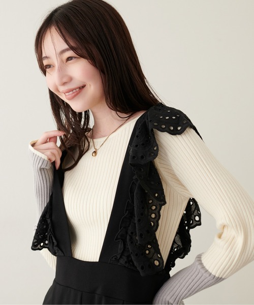 natural couture（ナチュラルクチュール）の「袖口配色リブニットプルオーバー（ニット/セーター・レディース・ブラック/アイボリー/グレイッシュベージュ/ミント/ラベンダー/ネイビー・FREE）」の8枚目の写真