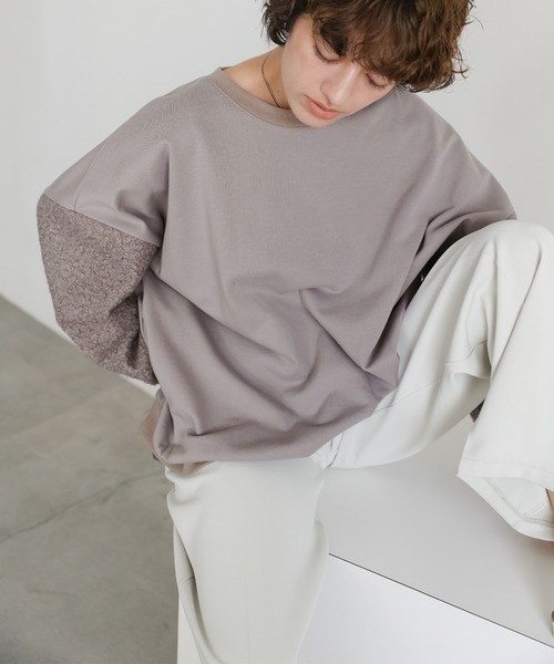 セール】ブークレスリーブ切替スウェットトップス（スウェット