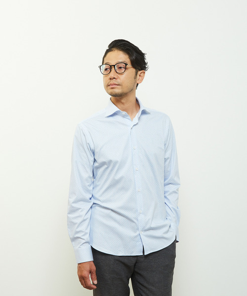 MEN'S MELROSE(メンズメルローズ)の「HITOYOSHIダブルネームシャツ プレミアムコットンジャージワイドカラーシャツ(シャツ/ブラウス・メンズ・ネイビー/ブルー・2/3/4/5)」の1枚目の写真