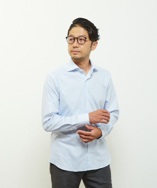 MEN'S MELROSE(メンズメルローズ)の「HITOYOSHIダブルネームシャツ プレミアムコットンジャージワイドカラーシャツ(シャツ/ブラウス・メンズ・ネイビー/ブルー・2/3/4/5)」の17枚目の写真
