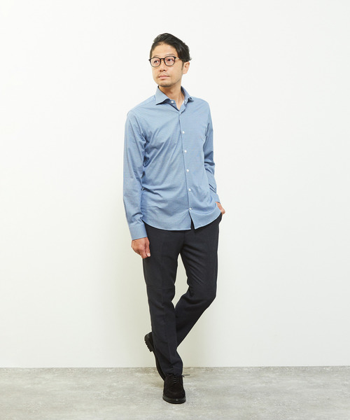 MEN'S MELROSE(メンズメルローズ)の「HITOYOSHIダブルネームシャツ プレミアムコットンジャージワイドカラーシャツ(シャツ/ブラウス・メンズ・ネイビー/ブルー・2/3/4/5)」の3枚目の写真