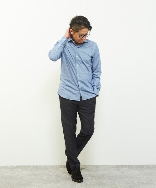 MEN'S MELROSE(メンズメルローズ)の「HITOYOSHIダブルネームシャツ プレミアムコットンジャージワイドカラーシャツ(シャツ/ブラウス・メンズ・ネイビー/ブルー・2/3/4/5)」の4枚目の写真