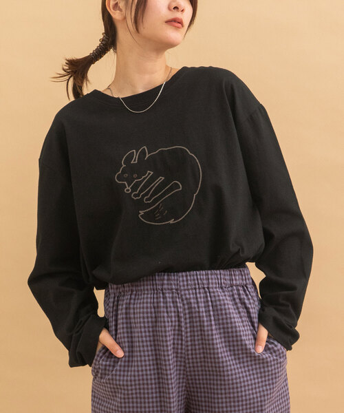 POU DOU DOU（プードゥドゥ）の「アニマルチェーン刺繍ワイドロンTee（Tシャツ/カットソー・レディース・オフホワイト/ブラック/キナリ・M）」の3枚目の写真