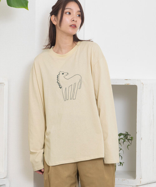 POU DOU DOU（プードゥドゥ）の「アニマルチェーン刺繍ワイドロンTee（Tシャツ/カットソー・レディース・オフホワイト/ブラック/キナリ・M）」の7枚目の写真