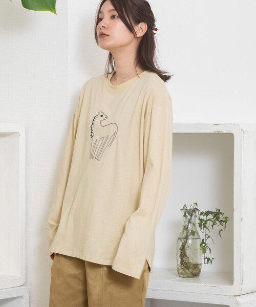 POU DOU DOU（プードゥドゥ）の「アニマルチェーン刺繍ワイドロンTee（Tシャツ/カットソー・レディース・オフホワイト/ブラック/キナリ・M）」の8枚目の写真