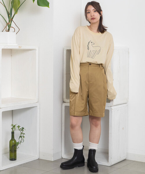 POU DOU DOU（プードゥドゥ）の「アニマルチェーン刺繍ワイドロンTee（Tシャツ/カットソー・レディース・オフホワイト/ブラック/キナリ・M）」の9枚目の写真