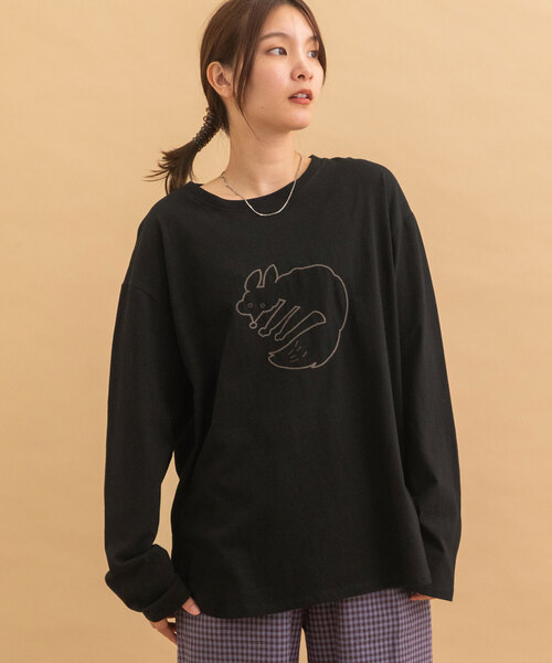 POU DOU DOU（プードゥドゥ）の「アニマルチェーン刺繍ワイドロンTee（Tシャツ/カットソー・レディース・オフホワイト/ブラック/キナリ・M）」の12枚目の写真