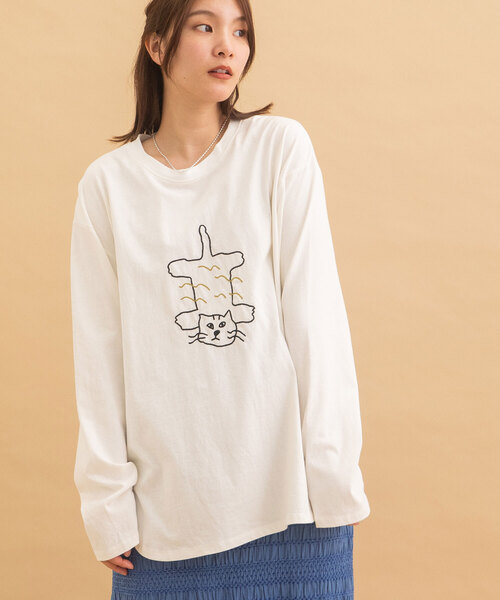 POU DOU DOU（プードゥドゥ）の「アニマルチェーン刺繍ワイドロンTee（Tシャツ/カットソー・レディース・オフホワイト/ブラック/キナリ・M）」の20枚目の写真