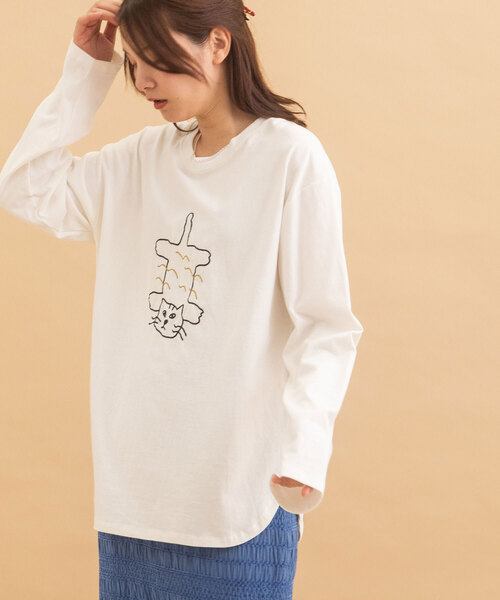 POU DOU DOU（プードゥドゥ）の「アニマルチェーン刺繍ワイドロンTee（Tシャツ/カットソー・レディース・オフホワイト/ブラック/キナリ・M）」の21枚目の写真